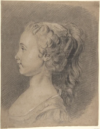 Bust of a Young Girl, Profile to Left by Carle Vanloo, drawing, 1715-1765