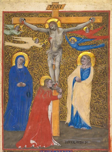 Single Leaf from a Missal: The Crucifixion by Nicolò da Bologna, manuscript, 1385-1395