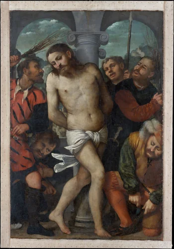 The Flagellation; (reverse) The Madonna of Mercy by Girolamo Romanino, painting, 1535-1545
