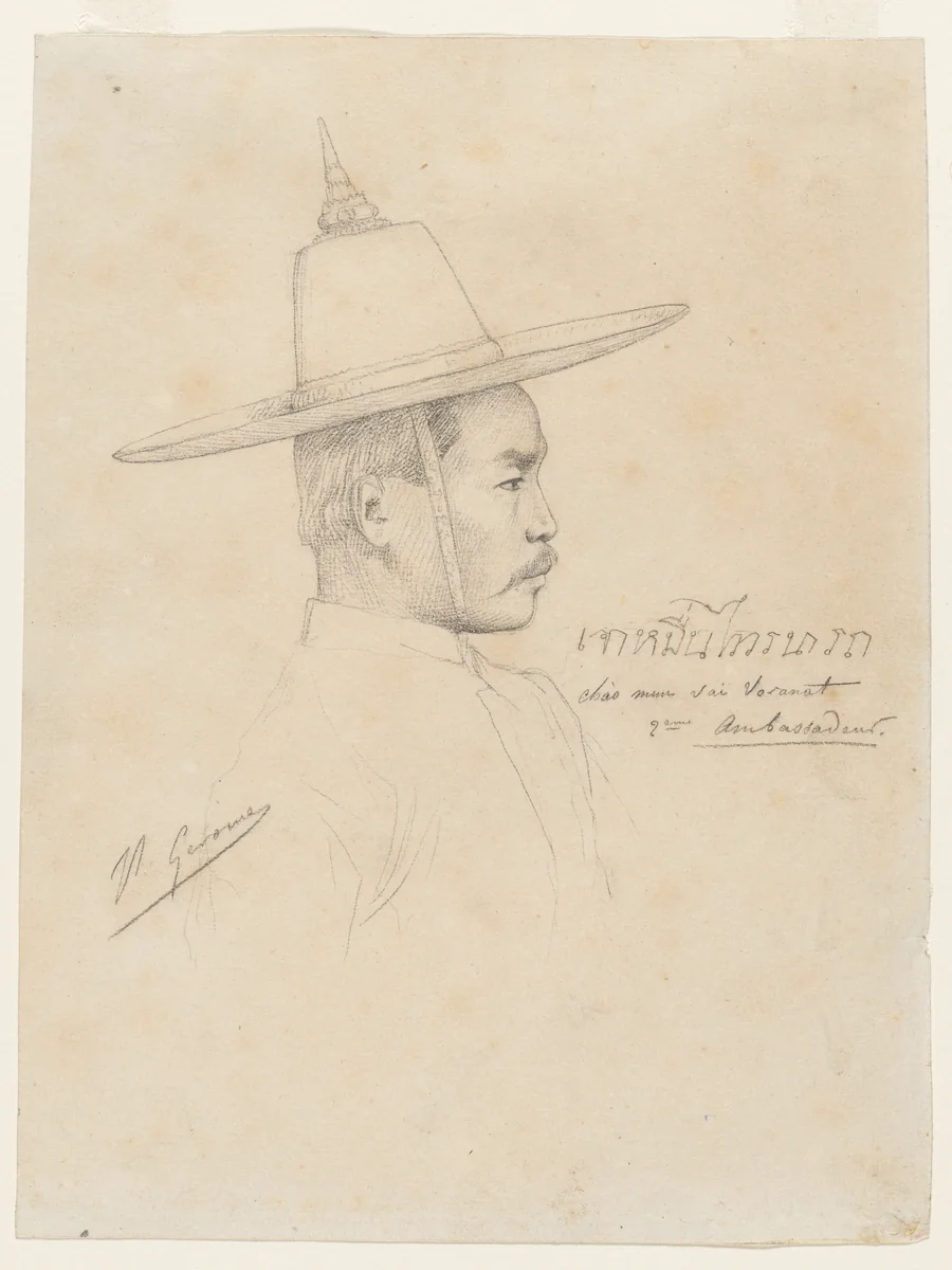 Study for "The Reception of the Siamese Ambassadors at Fontainebleau" by Jean-Léon Gérôme, drawing, 1861-1864