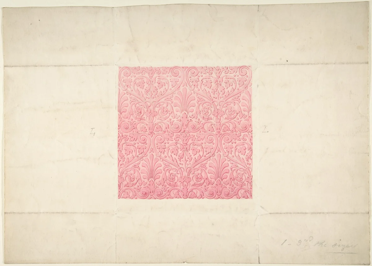 Design for Ornament, possibly Flocked Wallpaper by anonymous, drawing, 1800-1899