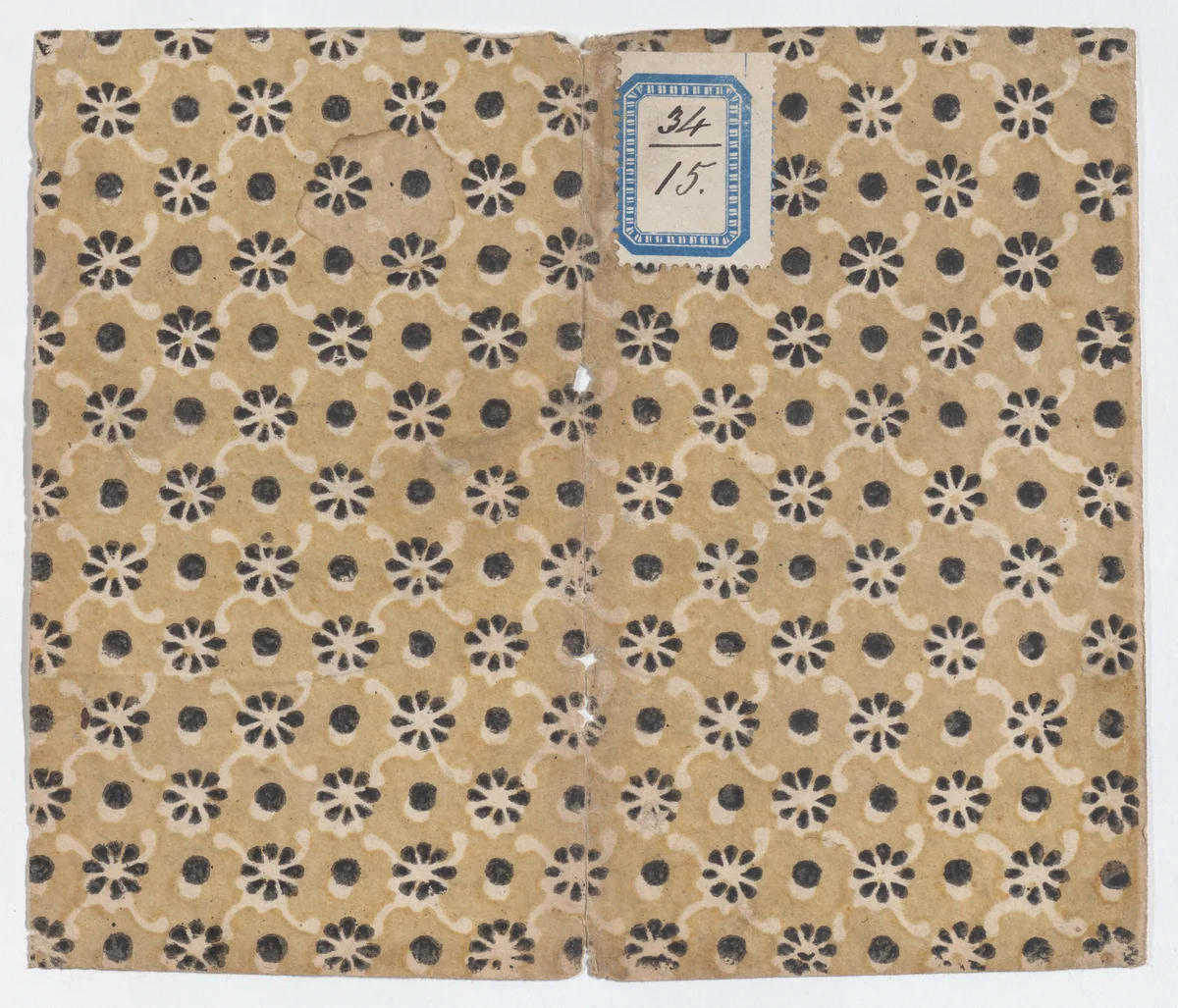 Book cover with overall floral and dot pattern by anonymous, print, 1800-1900