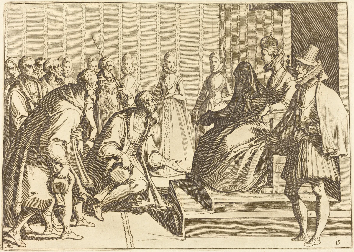 Margaret of Austria Giving Audience to a Nobleman by Raffaello Schiaminossi, print, 1612