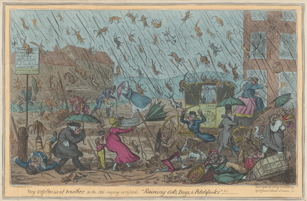 Very unpleasant weather by George Cruikshank, print, 1820