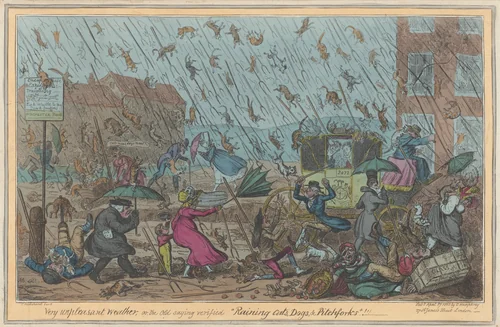 Very unpleasant weather by George Cruikshank, print, 1820