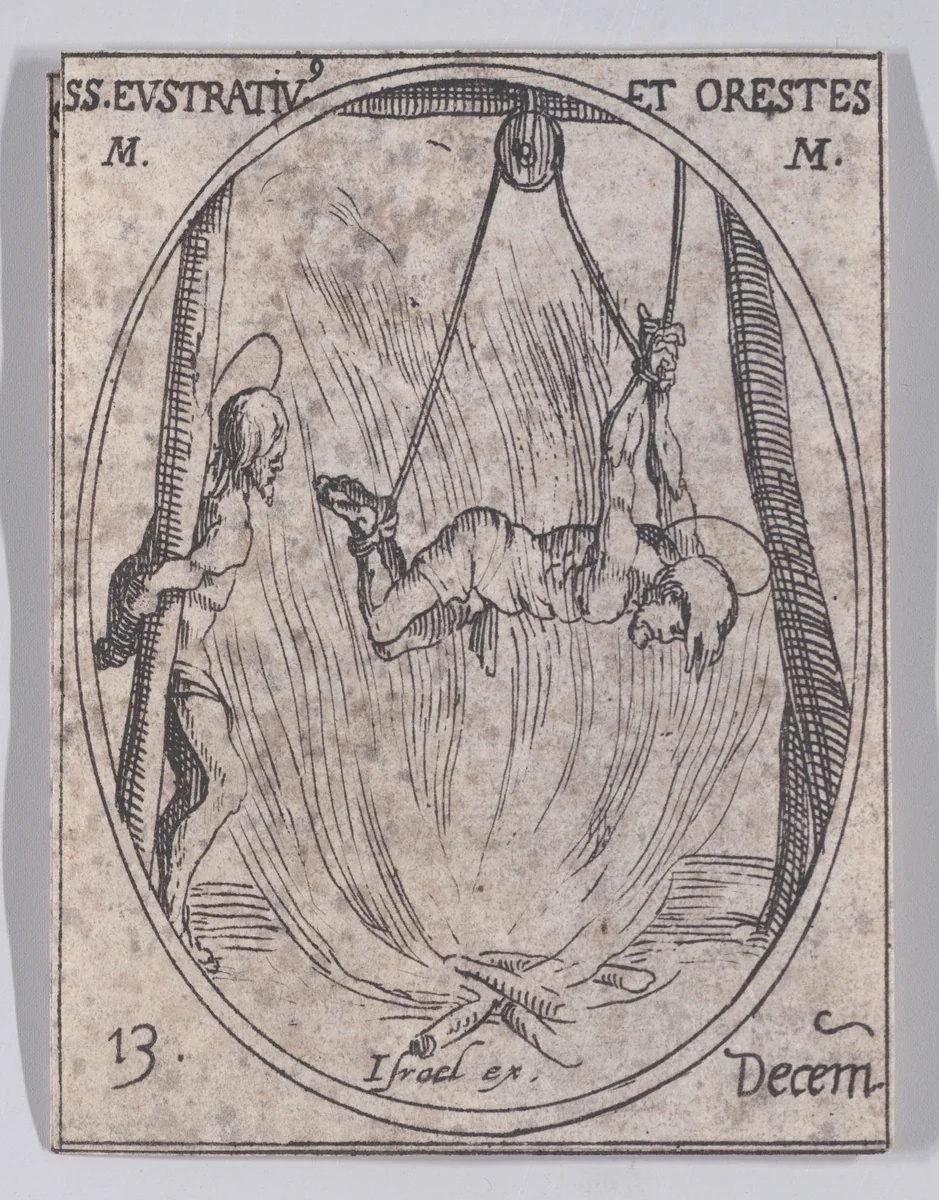 S. Eustrate et S. Oreste (St. Eustratius and St. Orestes), December 13th, from "Les Images De Tous Les Saincts et Saintes de L'Année" (Images of All of the Saints and Religious Events of the Year) by Jacques Callot, print, 1636