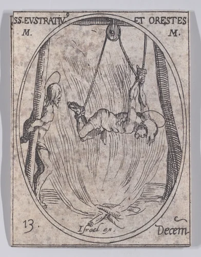 S. Eustrate et S. Oreste (St. Eustratius and St. Orestes), December 13th, from "Les Images De Tous Les Saincts et Saintes de L'Année" (Images of All of the Saints and Religious Events of the Year) by Jacques Callot, print, 1636