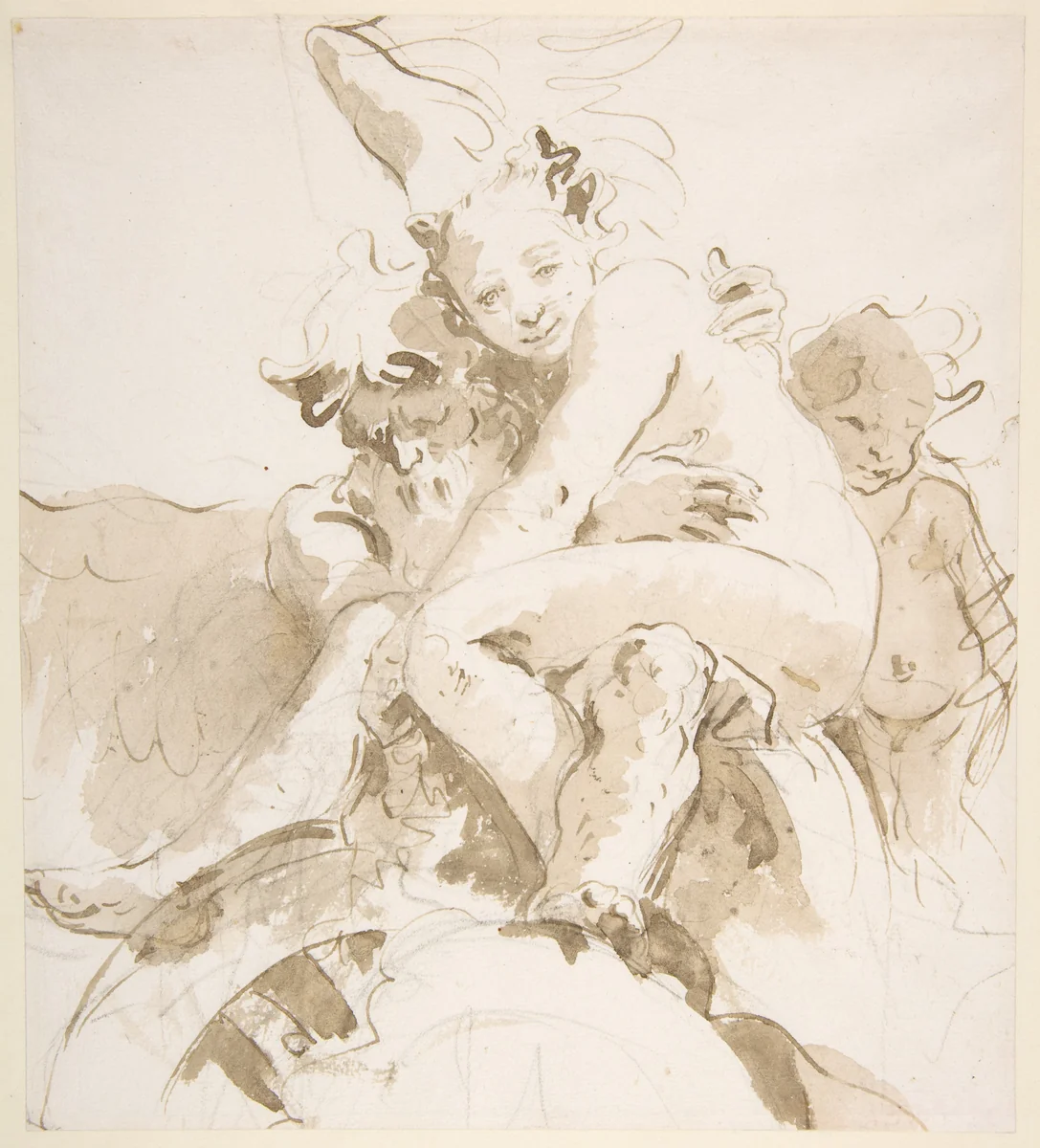 Time Holding a Nude Woman, a Putto at Right by Giovanni Battista Tiepolo, drawing, 1696-1770