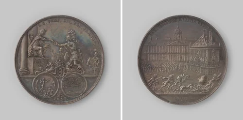 Op de demping van het aansprekersoproer te Amsterdam naar aanleiding van de keur op het begraven by Martin Smeltzing, metalwork, 1697