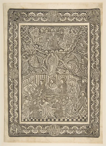 The Death, Assumption, and Crowning of the Virgin by The Master of the Mountainlike Clouds and The Master of the Church Fathers' Border, print, 1460-1495