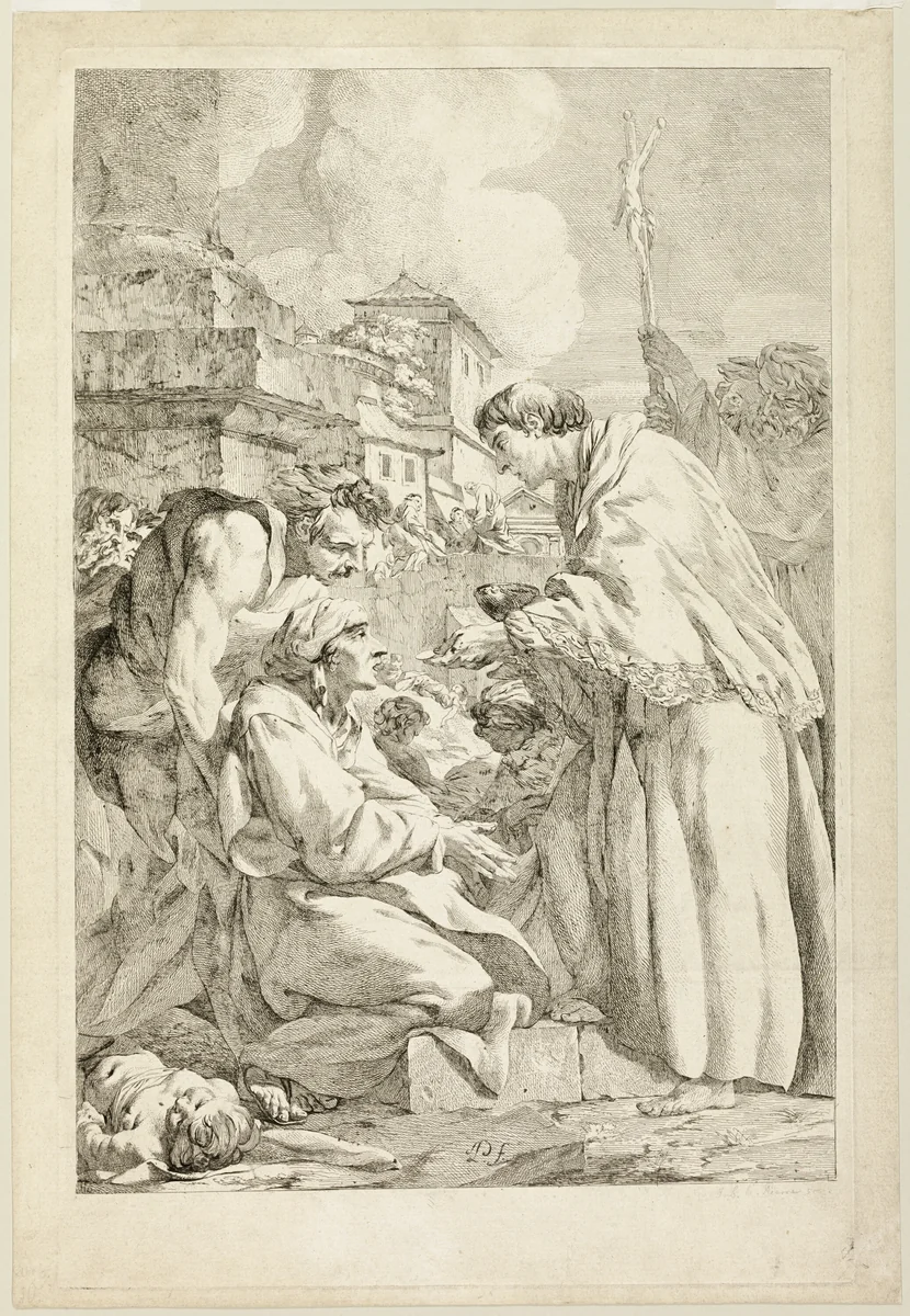 Saint Charles Borromeo Blessing the Plague-Stricken by Jean-Baptiste-Marie Pierre, print, 1755-1765