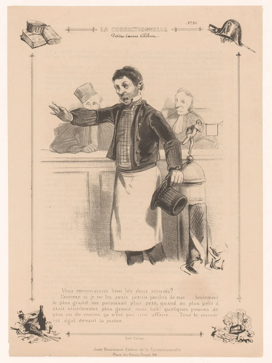 Planchette getuigt voor de rechtbank by Paul Gavarni, print, 1840