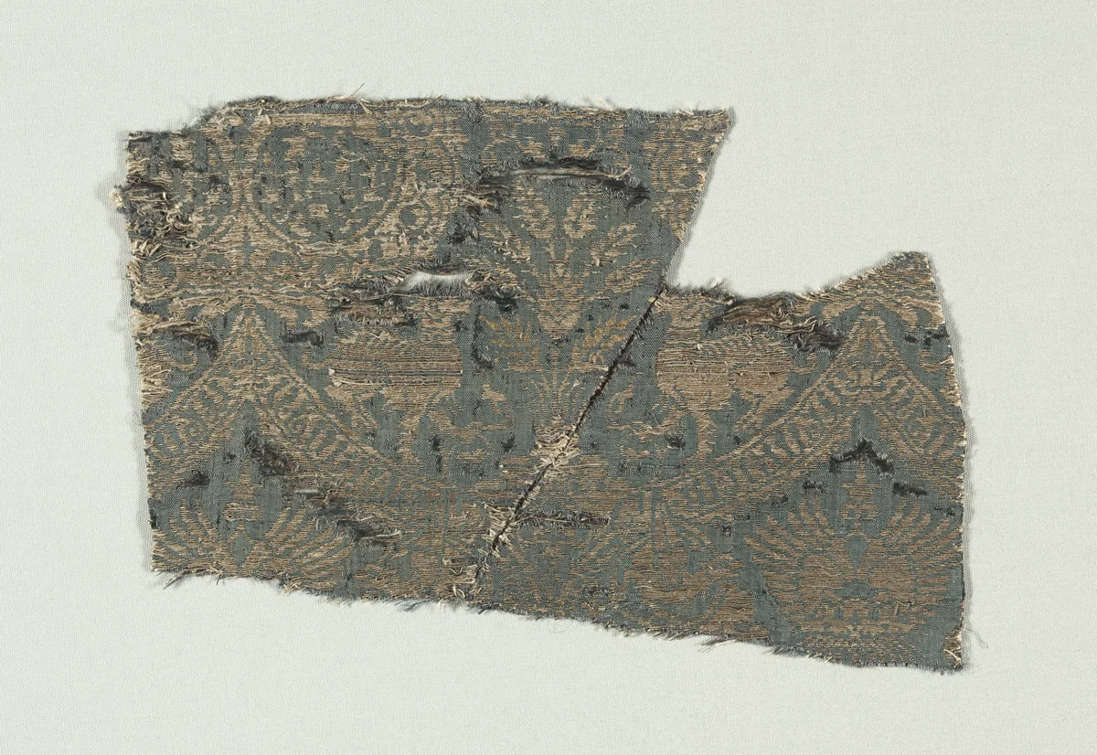 Silk with Dogs and Arabic Script in Swaying Bands by Unknown, textile, 1370-1400