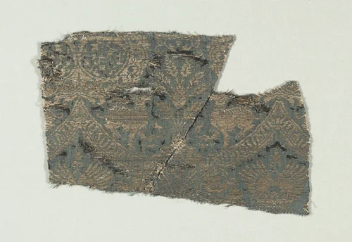 Silk with Dogs and Arabic Script in Swaying Bands by Unknown, textile, 1370-1400
