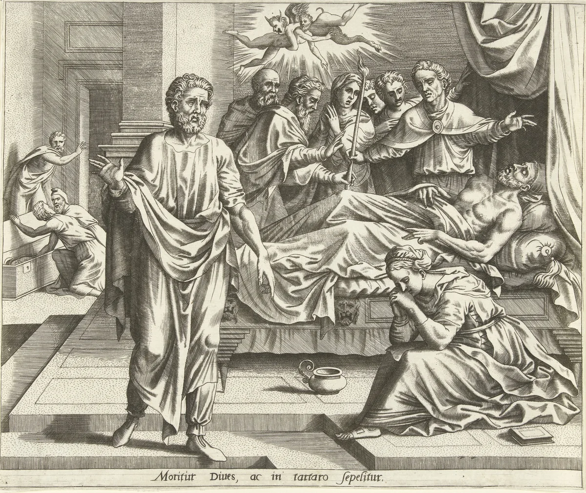 De dood van de rijke man by Unknown, print, 1560