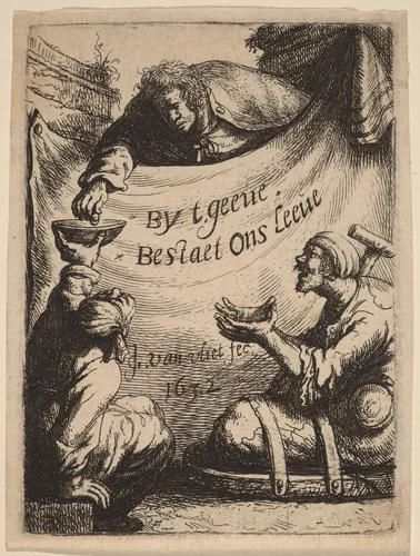 Title Page: Two Cripples Receiving Alms by Johannes van Vliet, print, 1632