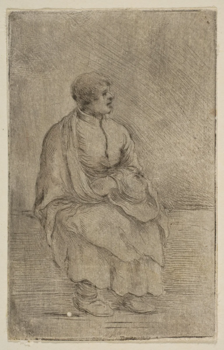Seated Ecclesiastic by Stefano della Bella, print, 1657-1667