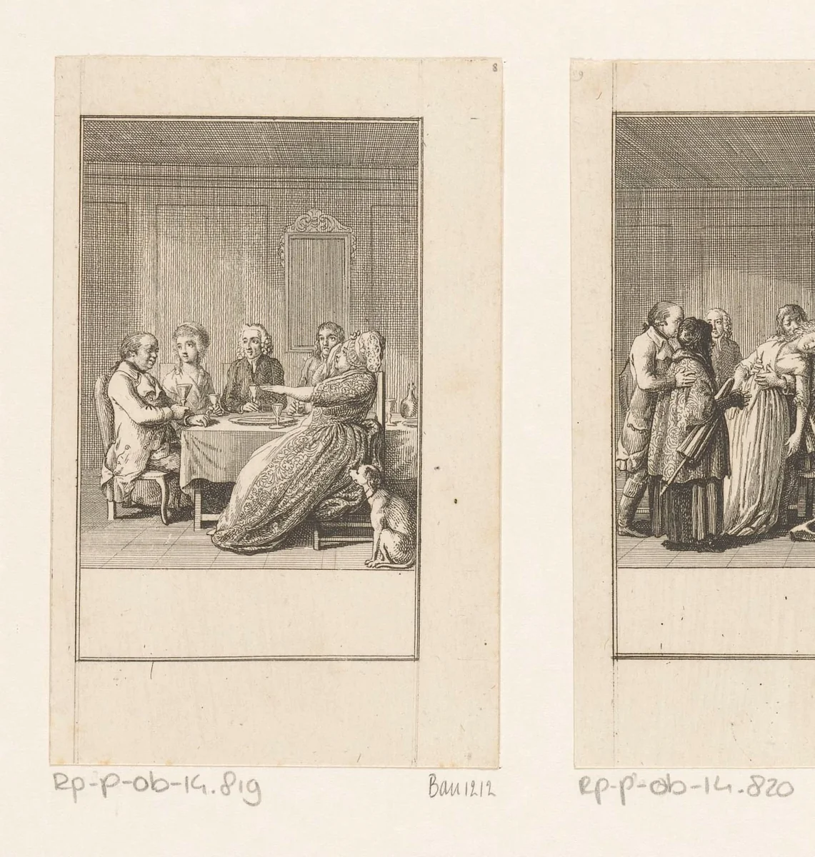 Friederike spreekt met de jager over het huwelijk by Daniel Nikolaus Chodowiecki, print, 1786