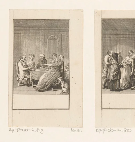 Friederike spreekt met de jager over het huwelijk by Daniel Nikolaus Chodowiecki, print, 1786