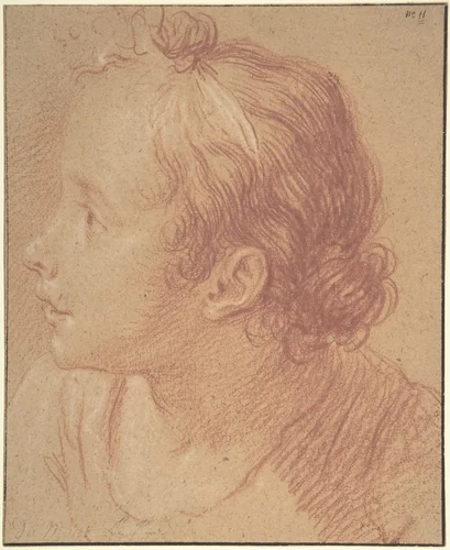 Head of a Young Girl by Jacques Dumont, drawing, 1710-1781
