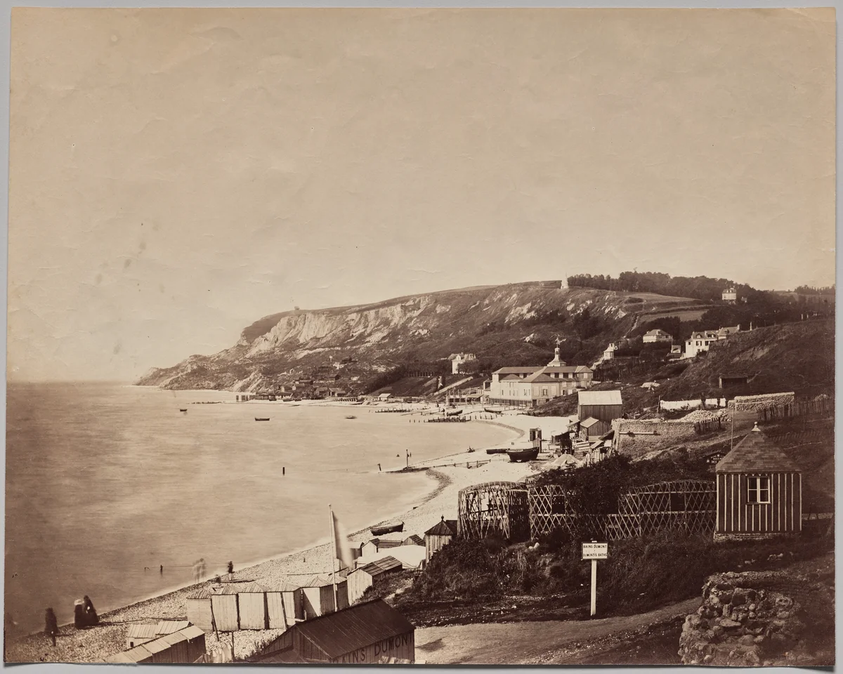 View of Ste-Adrese Beach with the Dumont Baths by Gustave Le Gray, photograph, 1856