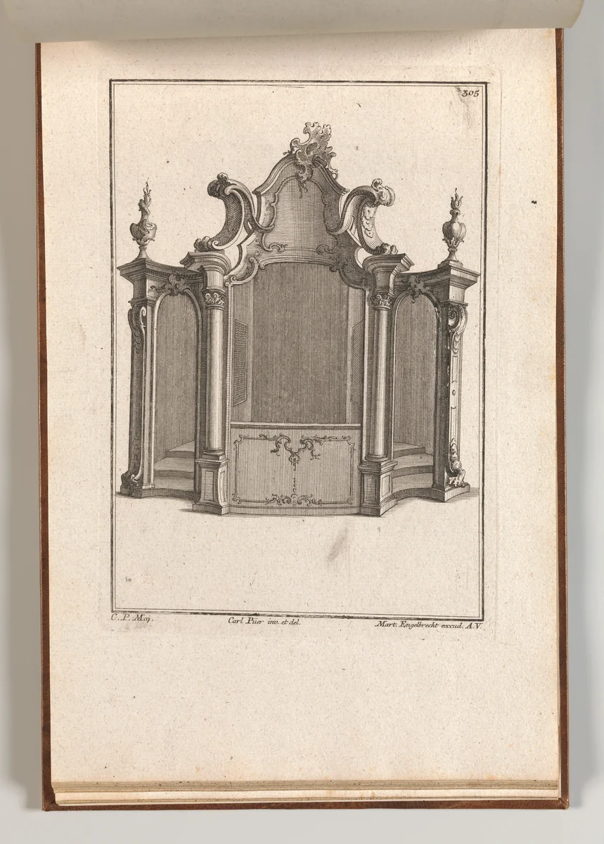 Design for a Confessional, Plate 4 from an Untitled Series of Designs for Confessionals by Carl Pier, book, 1745-1755