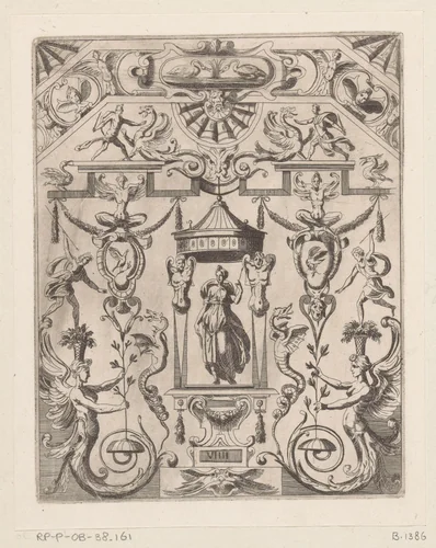 Grotesk ornament met de godin Juno in het midden by anonymous, print, 1624-1679