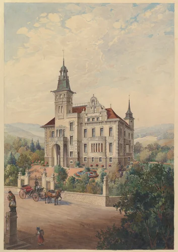 View of a Swiss Villa by Rudolf von Alt, drawing, 1896