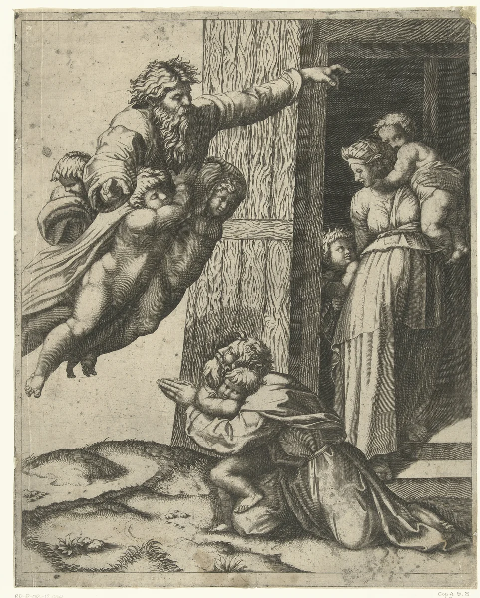 God verschijnt aan Noach na de zondvloed by anonymous, print, 1513-1565
