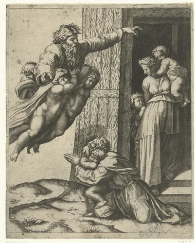 God verschijnt aan Noach na de zondvloed by anonymous, print, 1513-1565