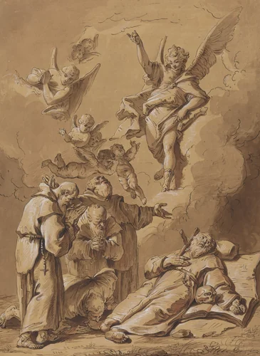 Death of a Holy Friar by Francesco Fontebasso, drawing, 1700-1799