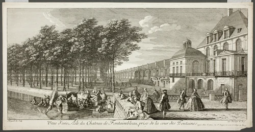 View of a Wing of the Palace of Fontainebleau (Vue d'une Aile du Chateau de Fontainebleau), from the series Le Château de Fontainebleau by Jacques Rigaud, print, 1701-1754