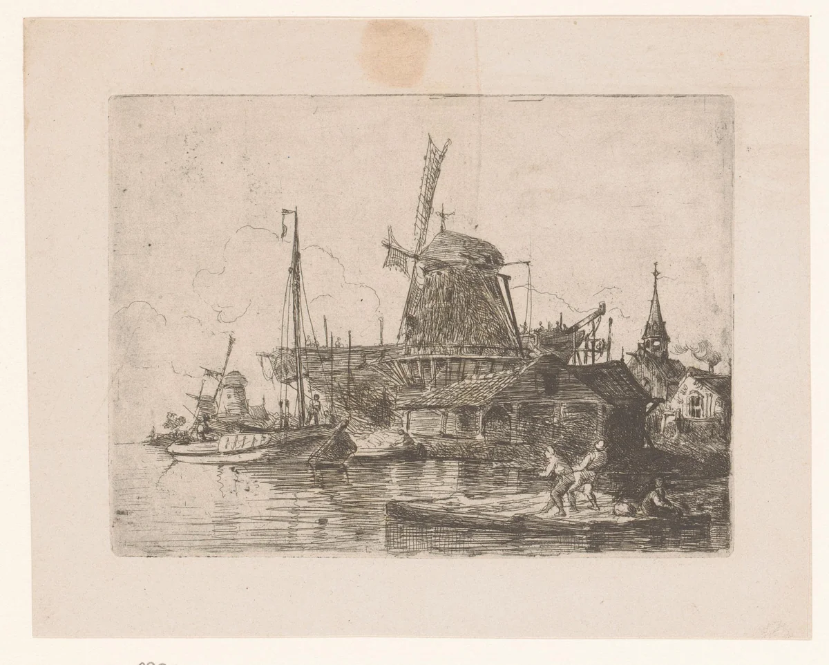 Molens aan het water by Jules Schaumburg, print, 1861