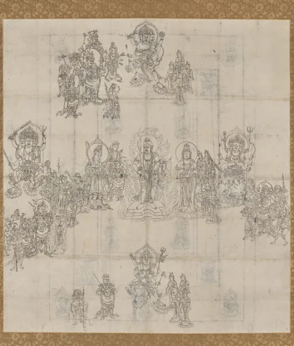 Iconographical Sketch (Zuzō) for the Benevolent Kings Sutra Mandala by Unknown, painting, 1100-1199