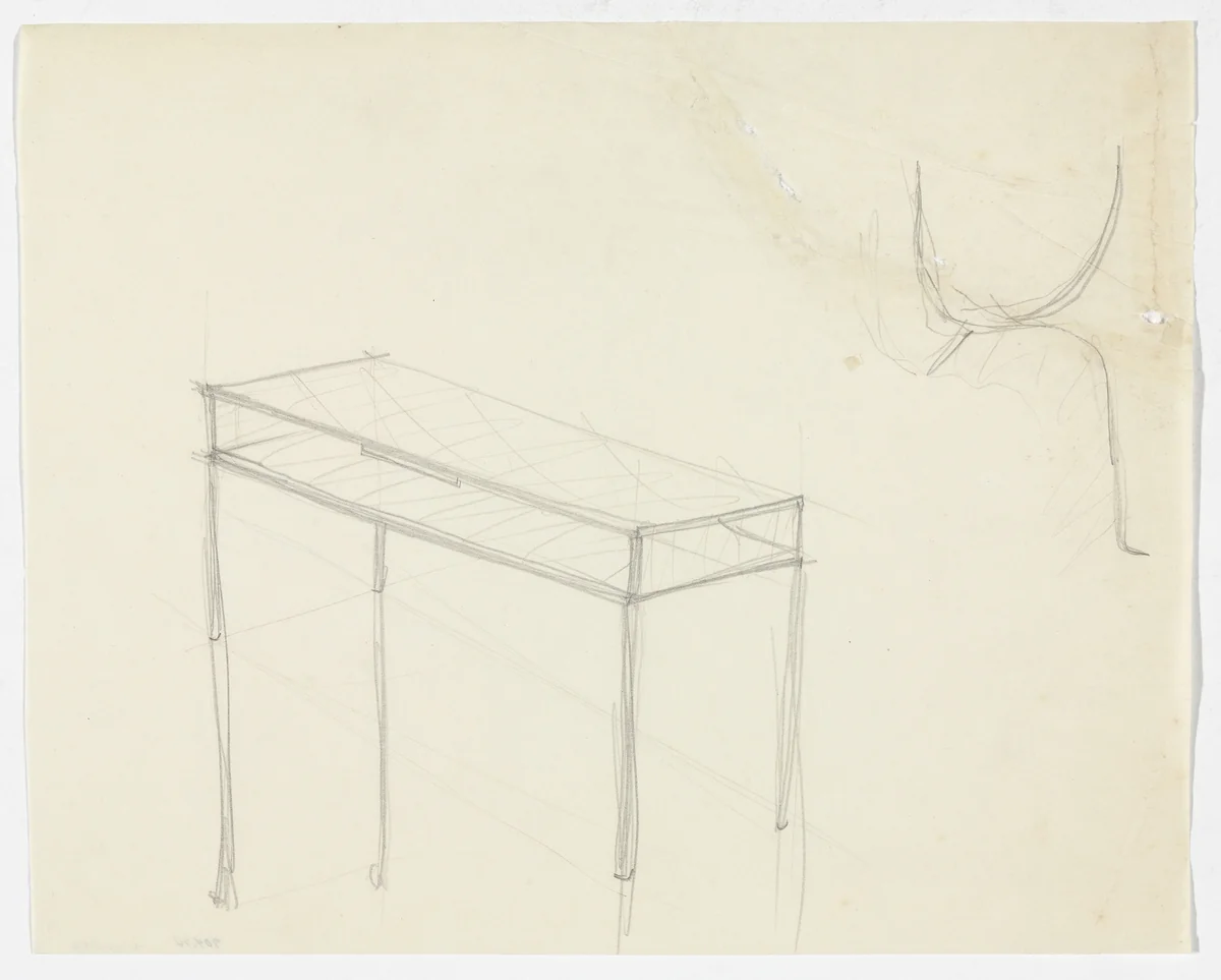 Table. Detail. (Perspective sketch, elevation sketch) by Ludwig Mies van der Rohe, mies van der rohe archive, 1926