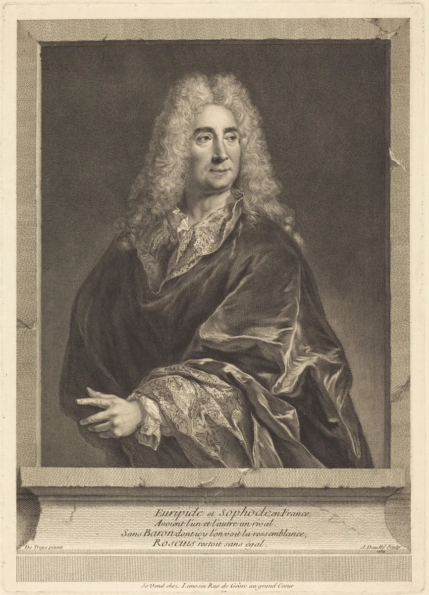 Michel Baron by Jean Daullé; François de Troy, print, 1732
