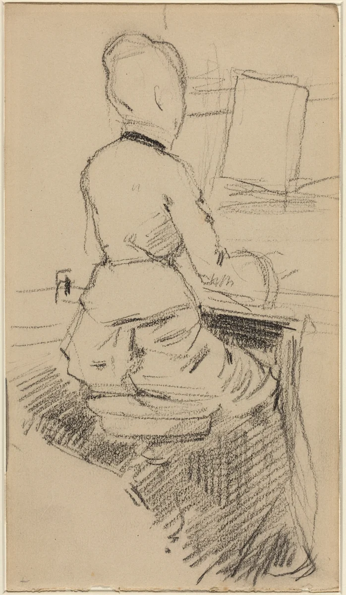 Young Woman Seated at a Piano [recto] by Jean-Louis Forain, drawing, 1890