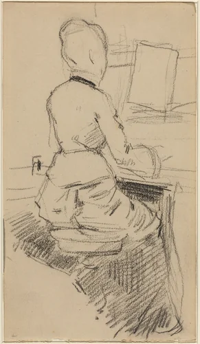 Young Woman Seated at a Piano [recto] by Jean-Louis Forain, drawing, 1890