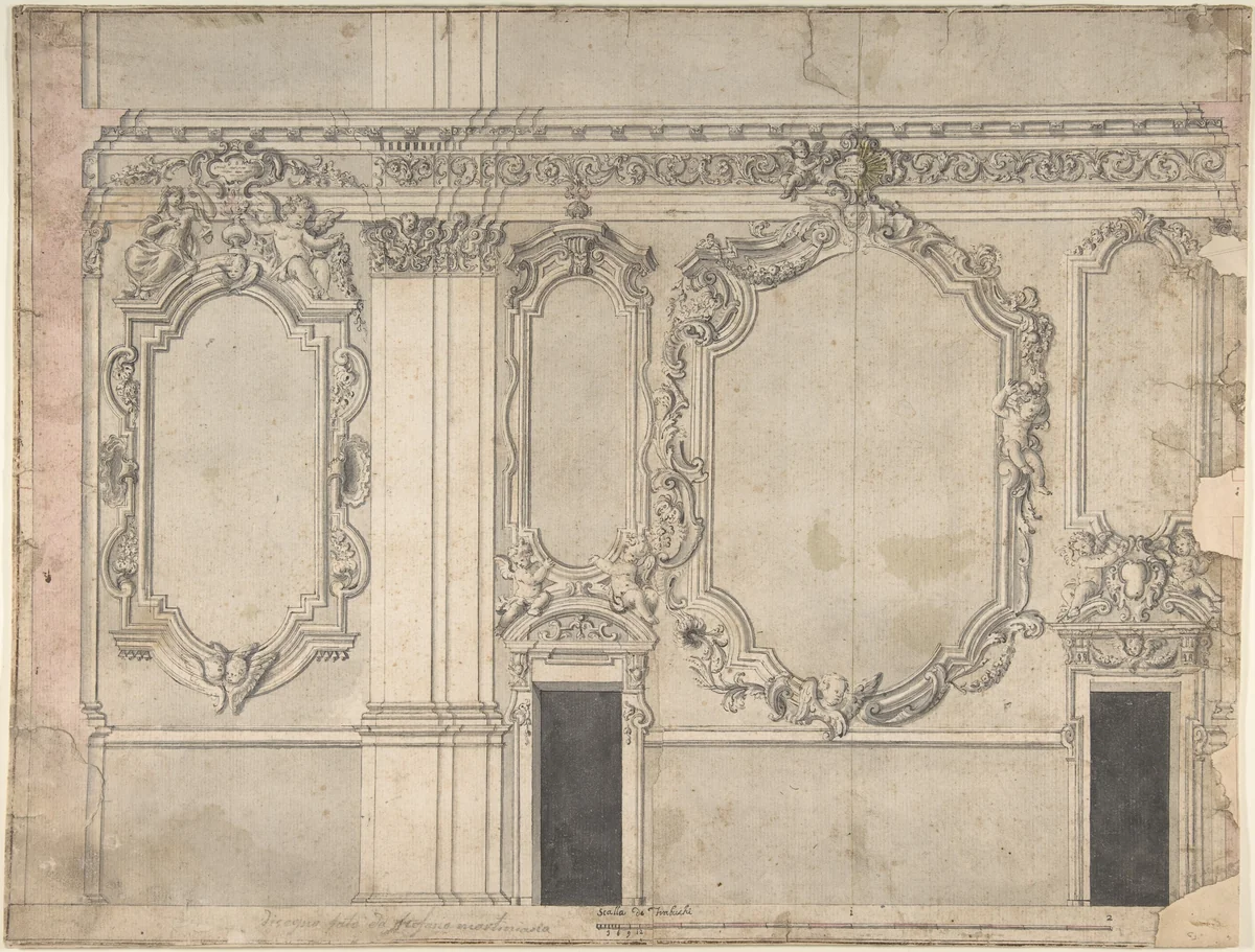 Design for an Interior Wall Elevation by anonymous, drawing, 1700-1780
