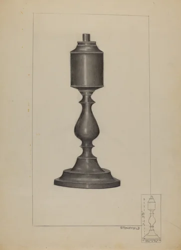 Whale Oil Lamp by Joseph Stonefield, index of american design, 1935-1942