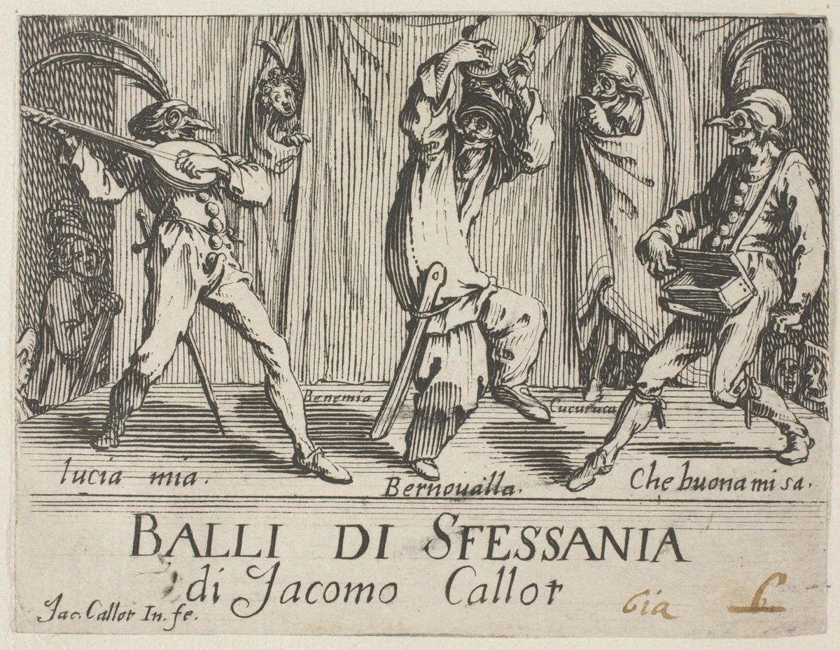 Frontispiece, from Balli di Sfessania by Jacques Callot, print, 1617-1627