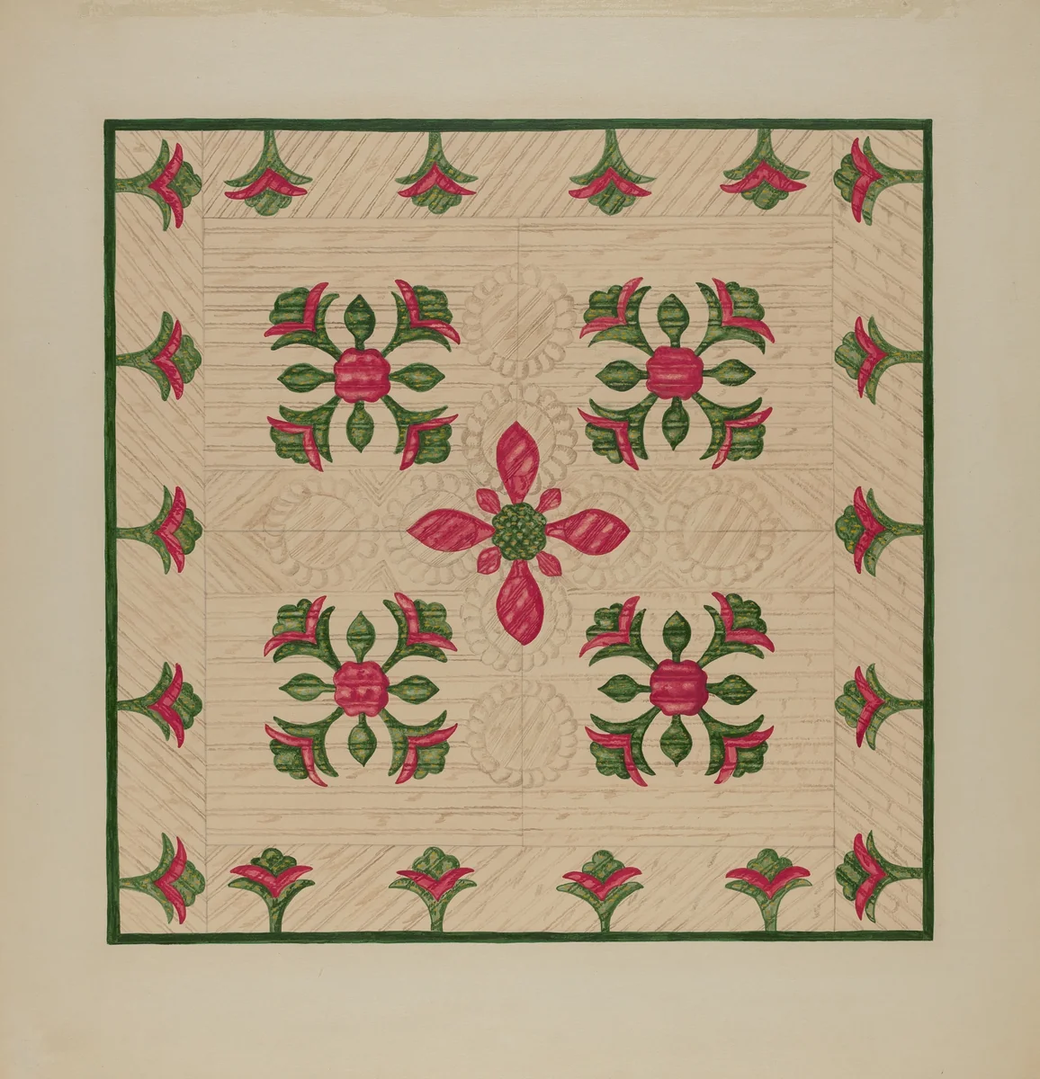 Applique Quilt by Florence Hastings, index of american design, 1935-1942
