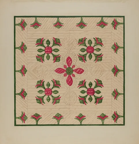 Applique Quilt by Florence Hastings, index of american design, 1935-1942
