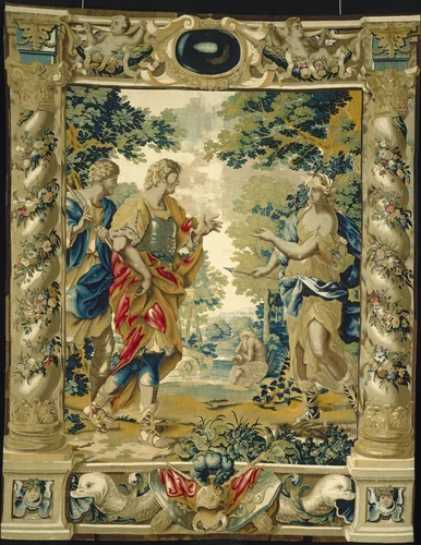 Venus tells Aeneas and his friend Achates to go to Carthage by Giovanni Francesco Romanelli, textile, 1679