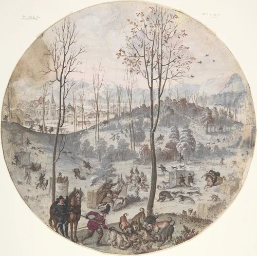 A Boar Hunt by anonymous, drawing, 1600-1699