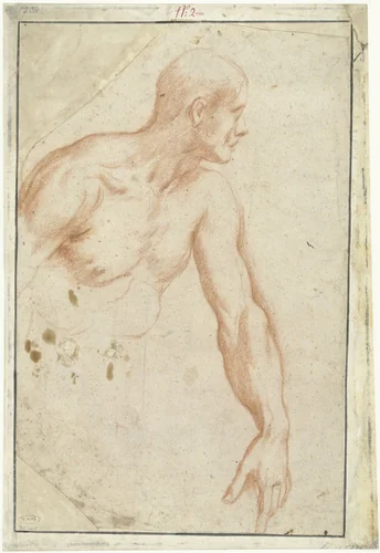 Naaktstudie van een naar rechts gewende man by Pietro Sorri, drawing, 1609-1614