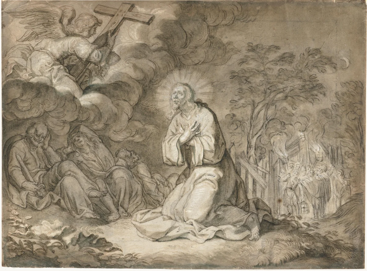 Christus in de Hof van Olijven by Pieter de Jode, drawing, 1580-1634