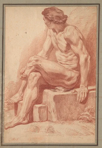 Seated Male Nude by Claude Gillot, drawing, 1693-1695