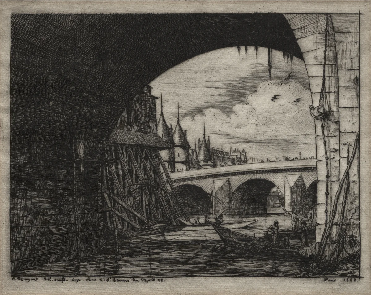 Etchings of Paris: An Arch of the Notre Dame Bridge by Charles Meryon, print, 1853
