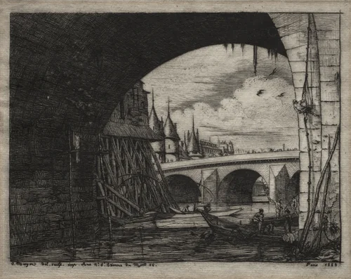 Etchings of Paris: An Arch of the Notre Dame Bridge by Charles Meryon, print, 1853